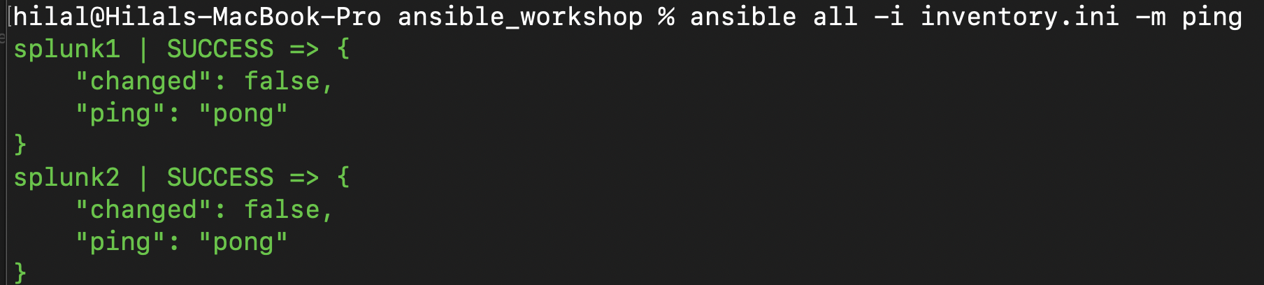 Expected Output: Ansible Ping Module