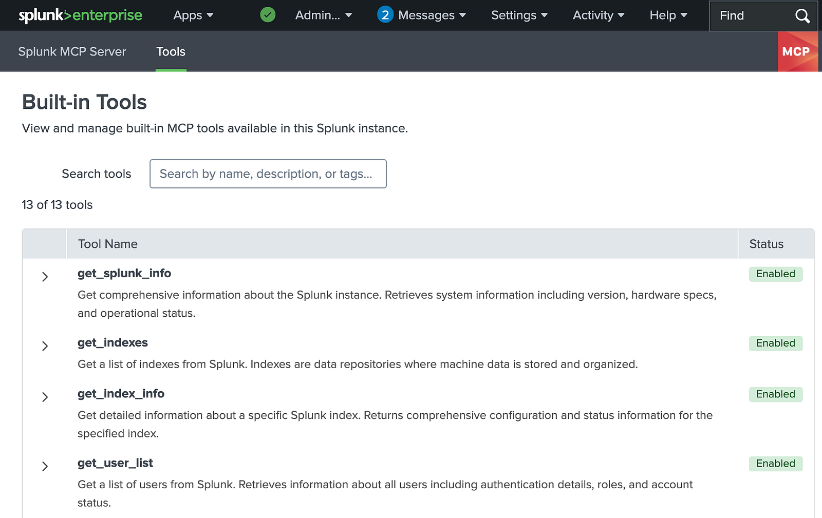 Tools Provided by the Splunk MCP Server